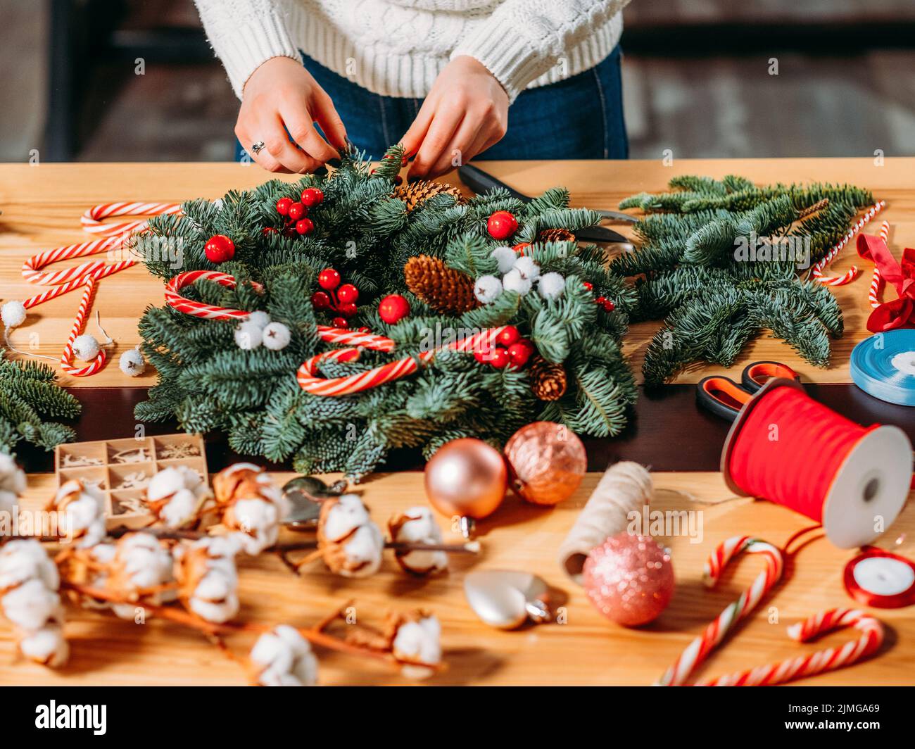 handmade christmas wreath florist decoration Stock Photo