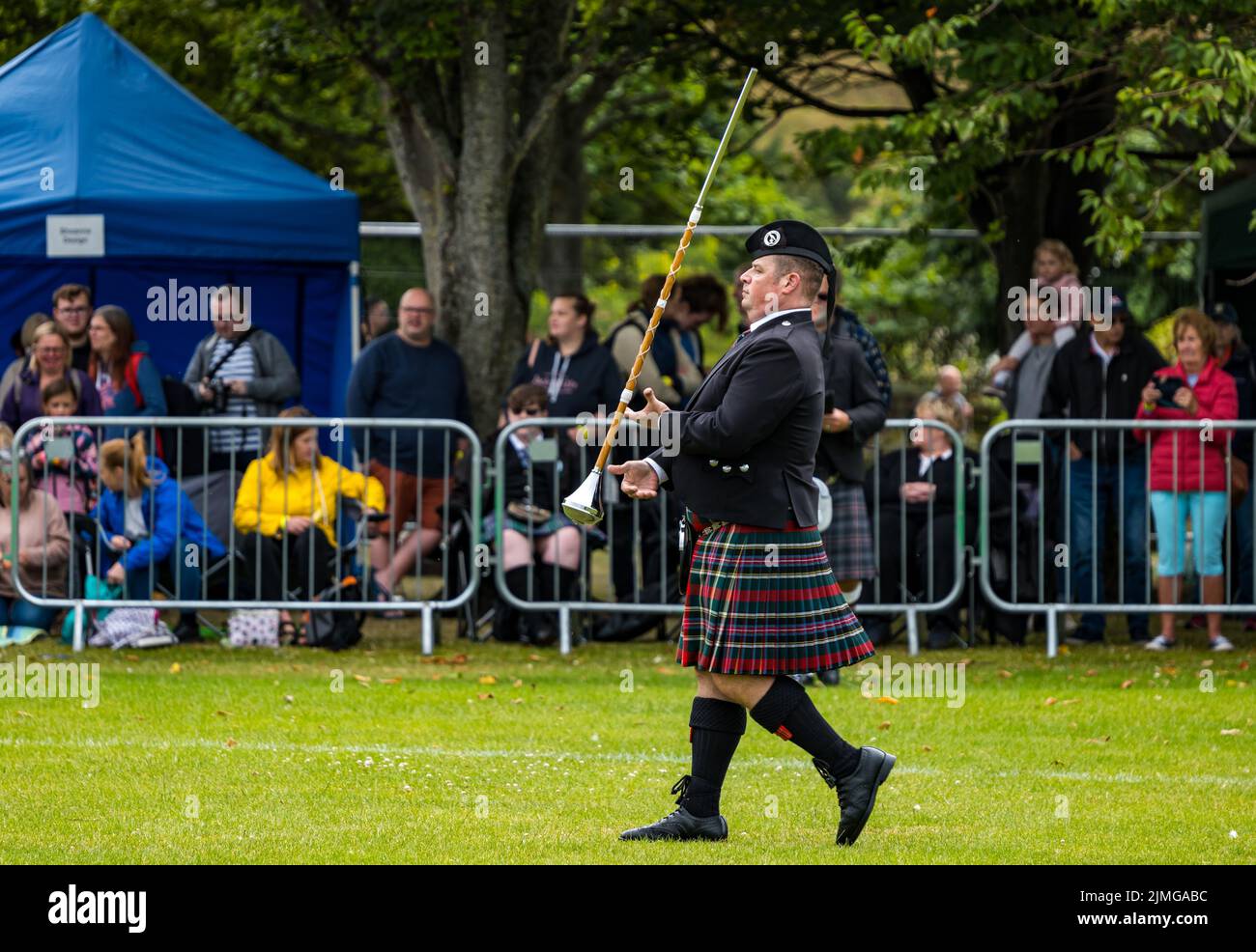 North Berwick, East Lothian, Scotland, United Kingdom, 6th August 2022. North Berwick Highland games: the annual games takes place at the recreation ground in the seaside town. Pictured: the Drum Major competition. Credit: Sally Anderson/Alamy Live News Stock Photo