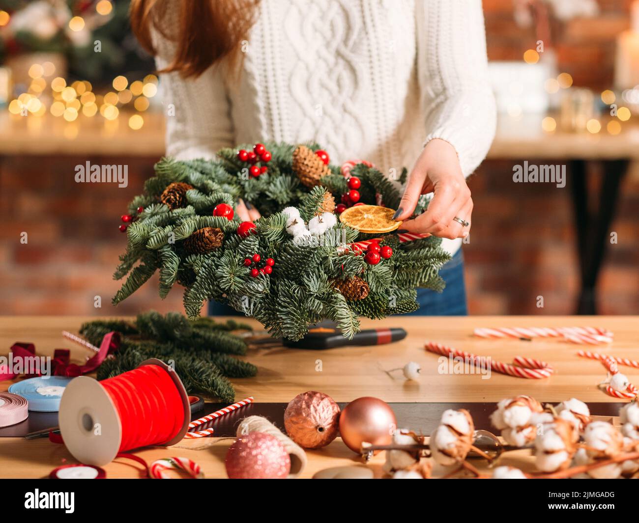 handmade christmas wreath florist decoration Stock Photo