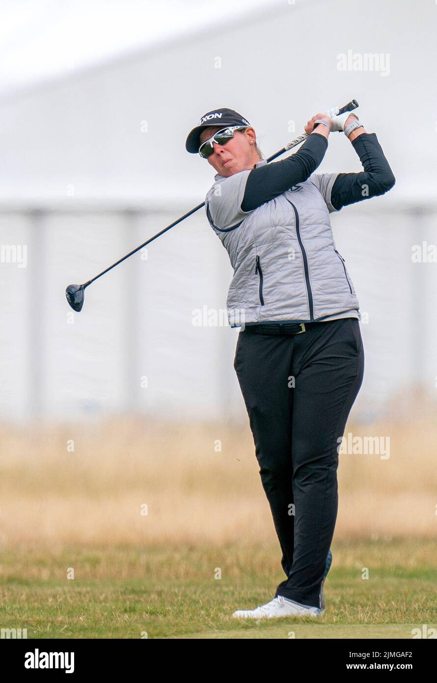 South Africa's Ashleigh Buhai on the first hole during day three of the AIG Women's Open at Muirfield in Gullane, Scotland. Picture date: Saturday August 6, 2022. Stock Photo