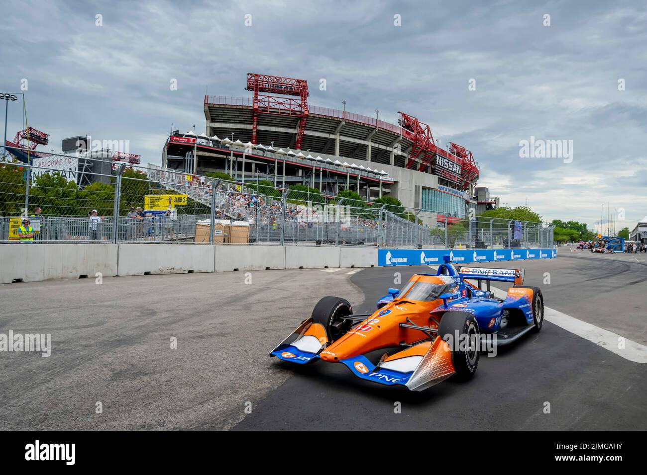 Nashville, TN, USA. 5th Aug, 2022. SCOTT DIXON (9) of Auckland, New Zealand travels through the turns during a practice for the Big Machine Music City Grand Prix on the Streets Of Nashville in Nashville TN. (Credit Image: © Walter G. Arce Sr./ZUMA Press Wire) Stock Photo