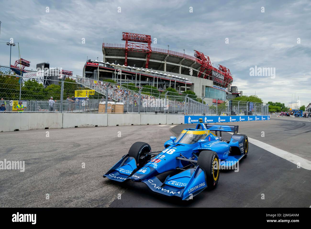 August 5, 2022, Nashville, TN, United States of America: JIMMIE JOHNSON (48) of El Cajon, California  travels through the turns during a practice for the Big Machine Music City Grand Prix on the Streets Of Nashville in Nashville TN. (Credit Image: © Walter G. Arce Sr./ZUMA Press Wire) Stock Photo