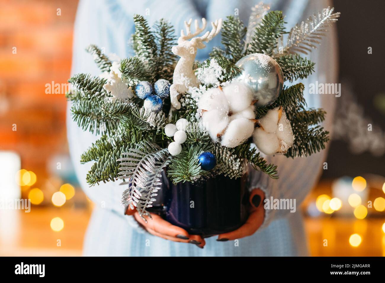 handmade christmas decoration winter arrangement Stock Photo
