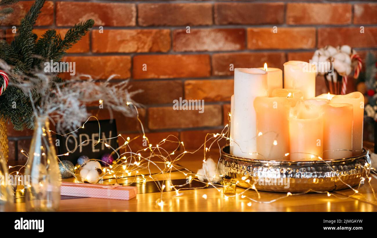 Candles and fairy lights hi res stock photography and images Alamy