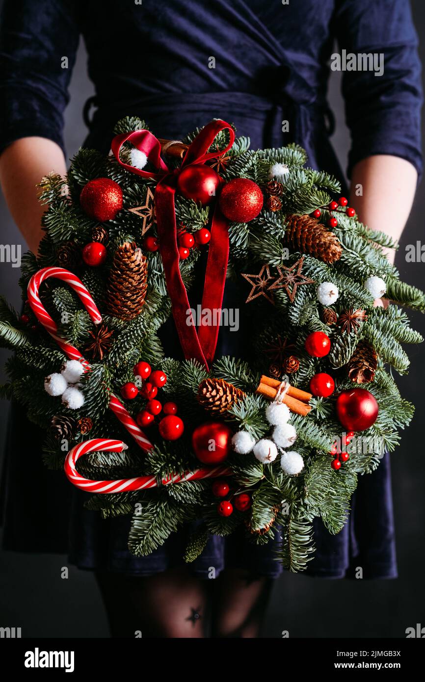 floristics gift delivery service christmas wreath Stock Photo