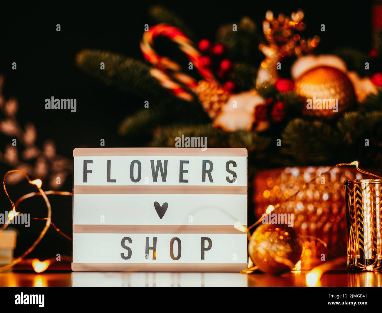 handmade gift delivery flowers shop fairy lights Stock Photo