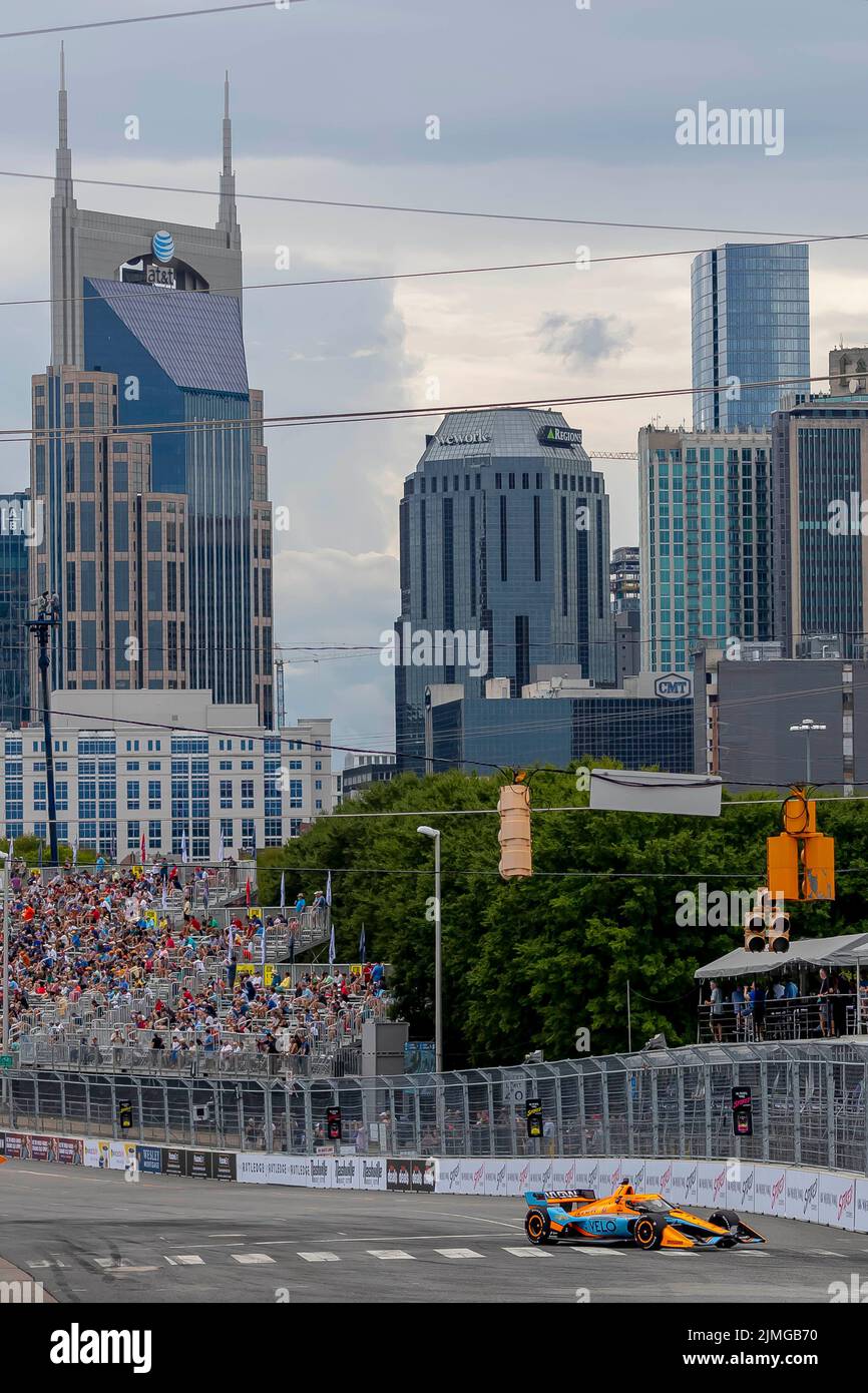 August 5, 2022, Nashville, TN, United States of America: FELIX ROSENQVIST (7) of Varnamo, Sweden travels through the turns during a practice for the Big Machine Music City Grand Prix on the Streets Of Nashville in Nashville TN. (Credit Image: © Walter G. Arce Sr./ZUMA Press Wire) Stock Photo