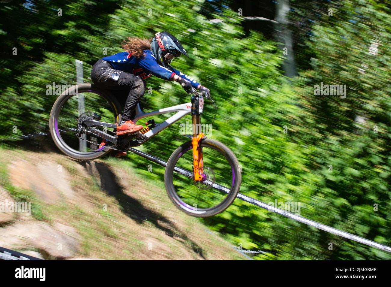 August 05, 2022 Mazie Hayden (22) of USA races in the Downhill