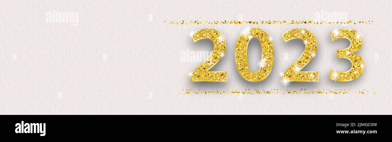Long Noble Banner Ornaments 2023 Gold Stock Photo