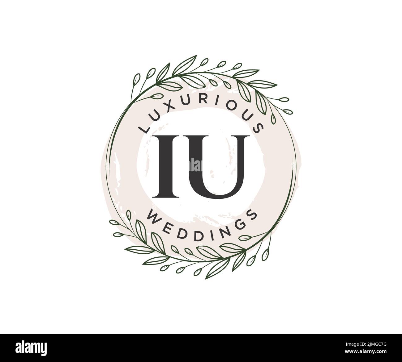 IU Initials letter Wedding monogram logos template, hand drawn modern minimalistic and floral templates for Invitation cards, Save the Date, elegant Stock Vector