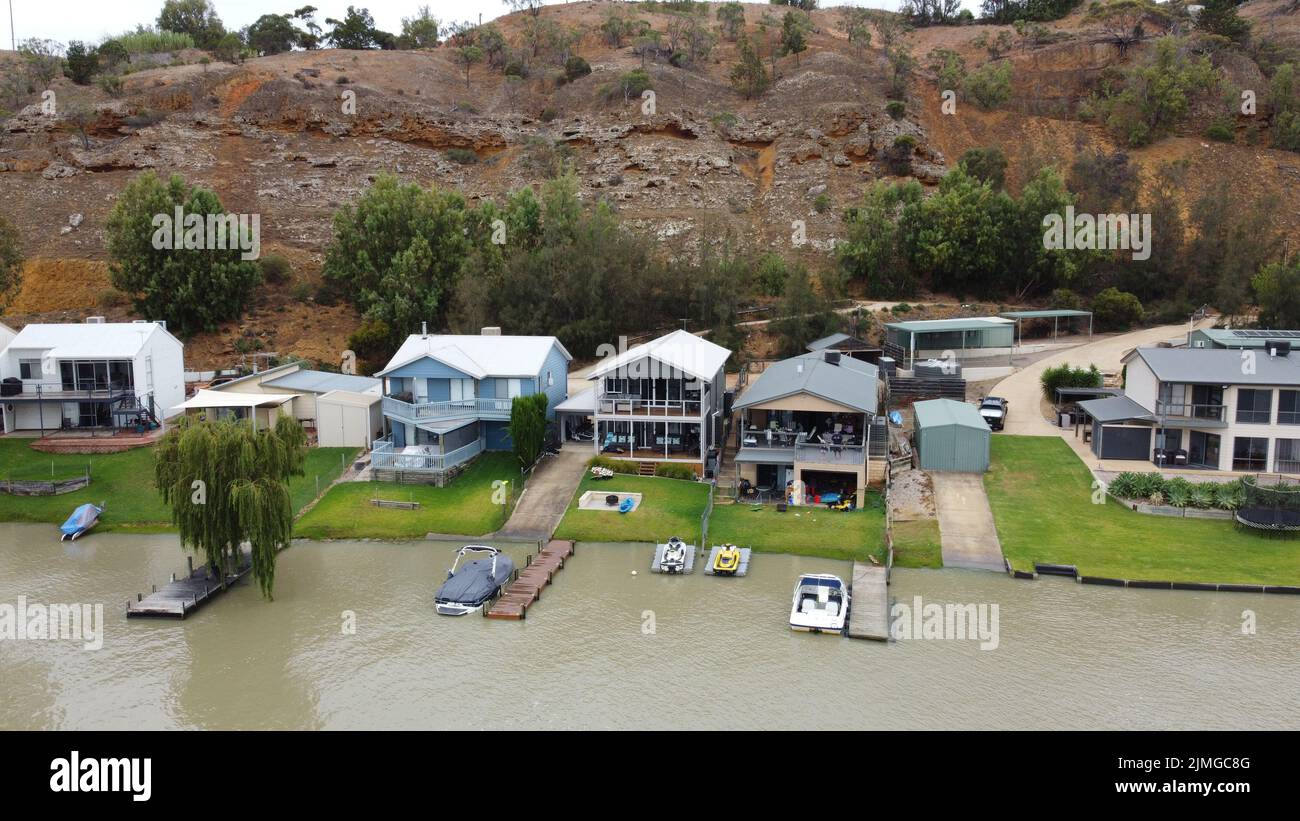 An aerial view of houses near the Murray river Stock Photo Alamy