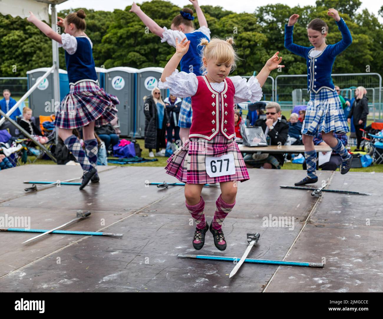 North Berwick, East Lothian, Scotland, United Kingdom, 6th August 2022. North Berwick Highland games: the annual games takes place at the recreation ground in the seaside town. Pictured:the Junior Highland Dancing competition Credit: Sally Anderson/Alamy Live News Stock Photo