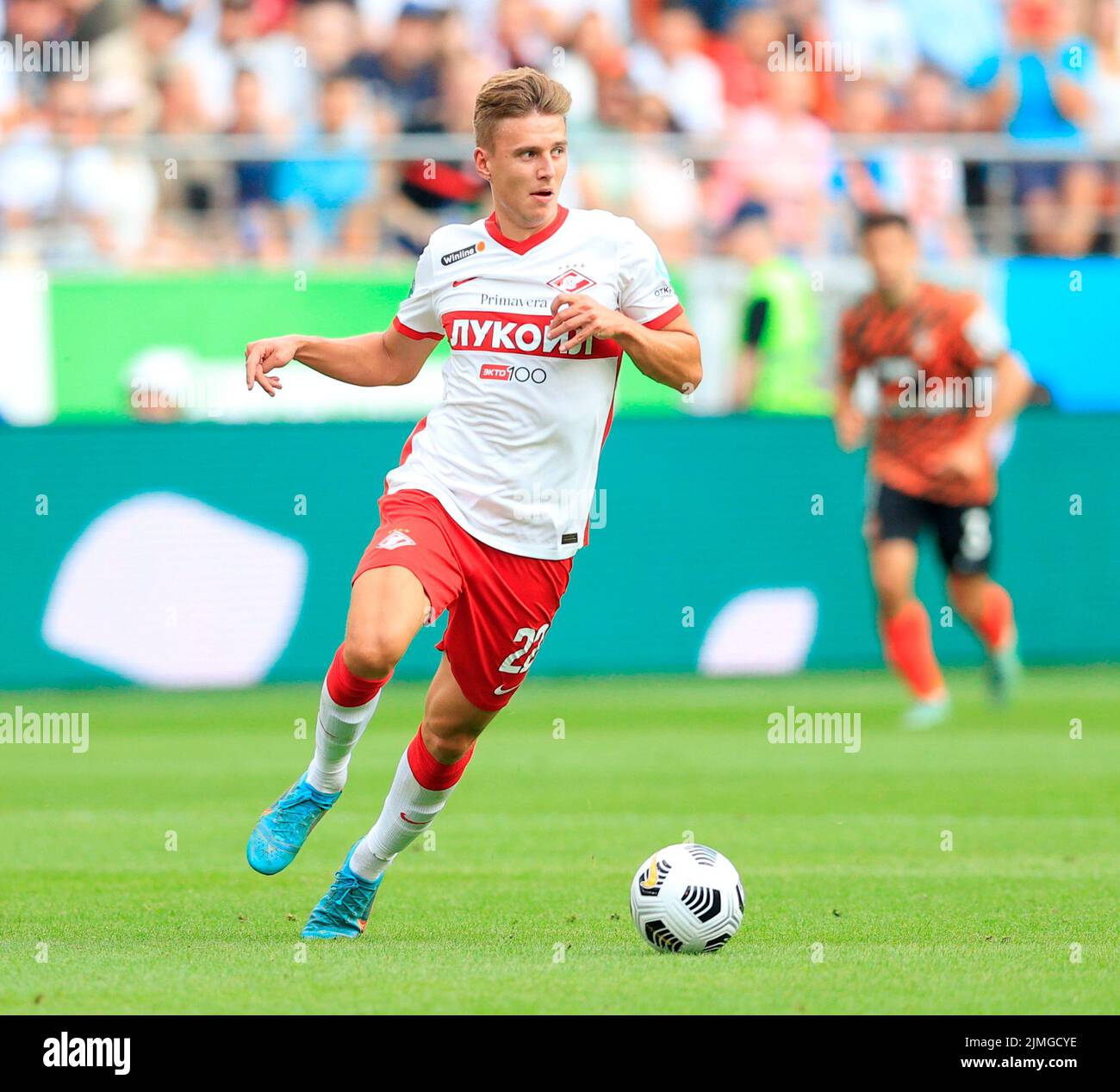 MOSCOW, RUSSIA, OCTOBER 20, 2021. The 2021/22 UEFA Europa League. Football  match between Spartak (Moscow) vs Leicester City (Leicester, England) at  Otkritie Arena in Moscow. Leicester von 3:4.Photo by Stupnikov Alexander/FC  Spartak