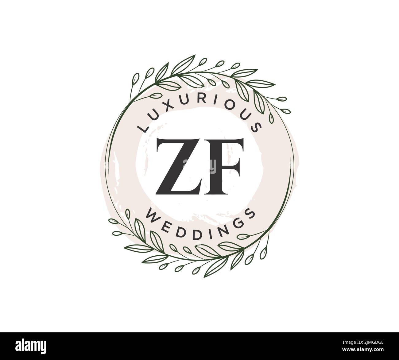 ZF Initials letter Wedding monogram logos template, hand drawn modern minimalistic and floral templates for Invitation cards, Save the Date, elegant Stock Vector