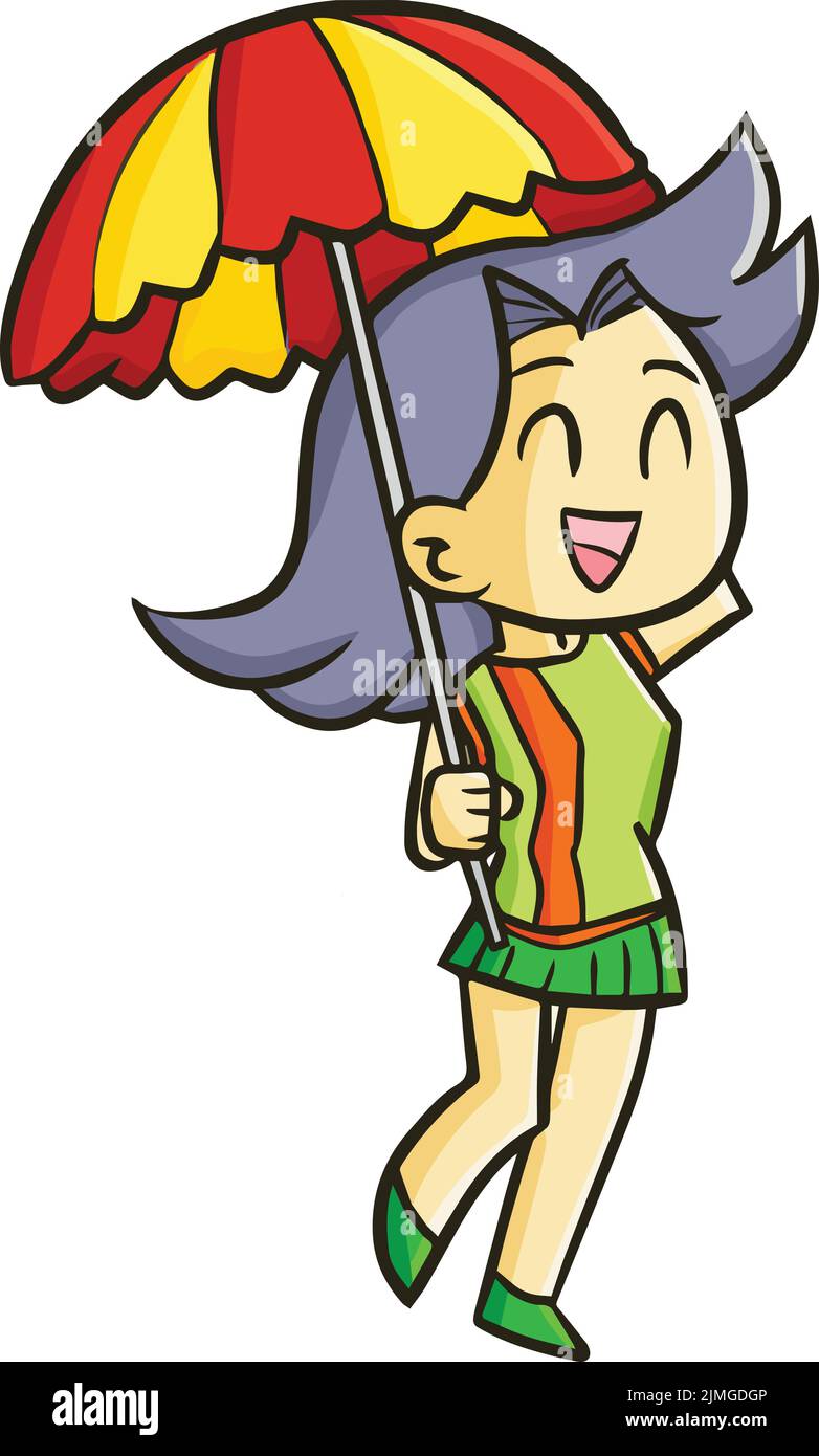 A vector illustration of a happy girl with an umbrella isolated on a ...