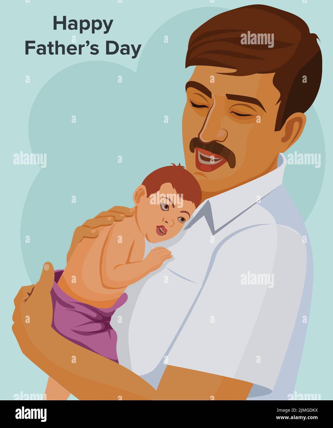 A vector design of an Indian father holding his male baby, Happy Father