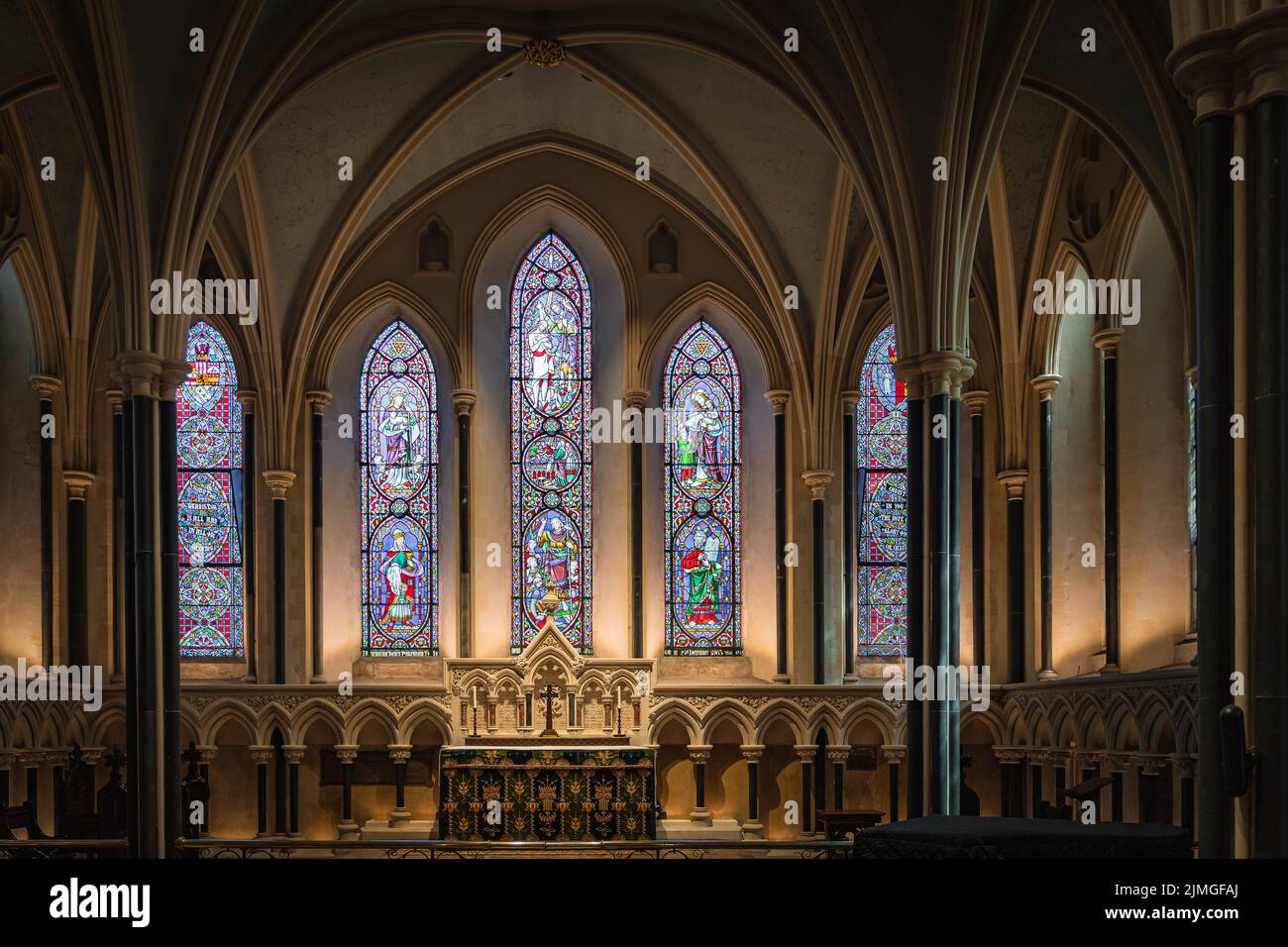 Beautifully illuminated side altar in St. Patricks Cathedral, Ireland Stock Photo