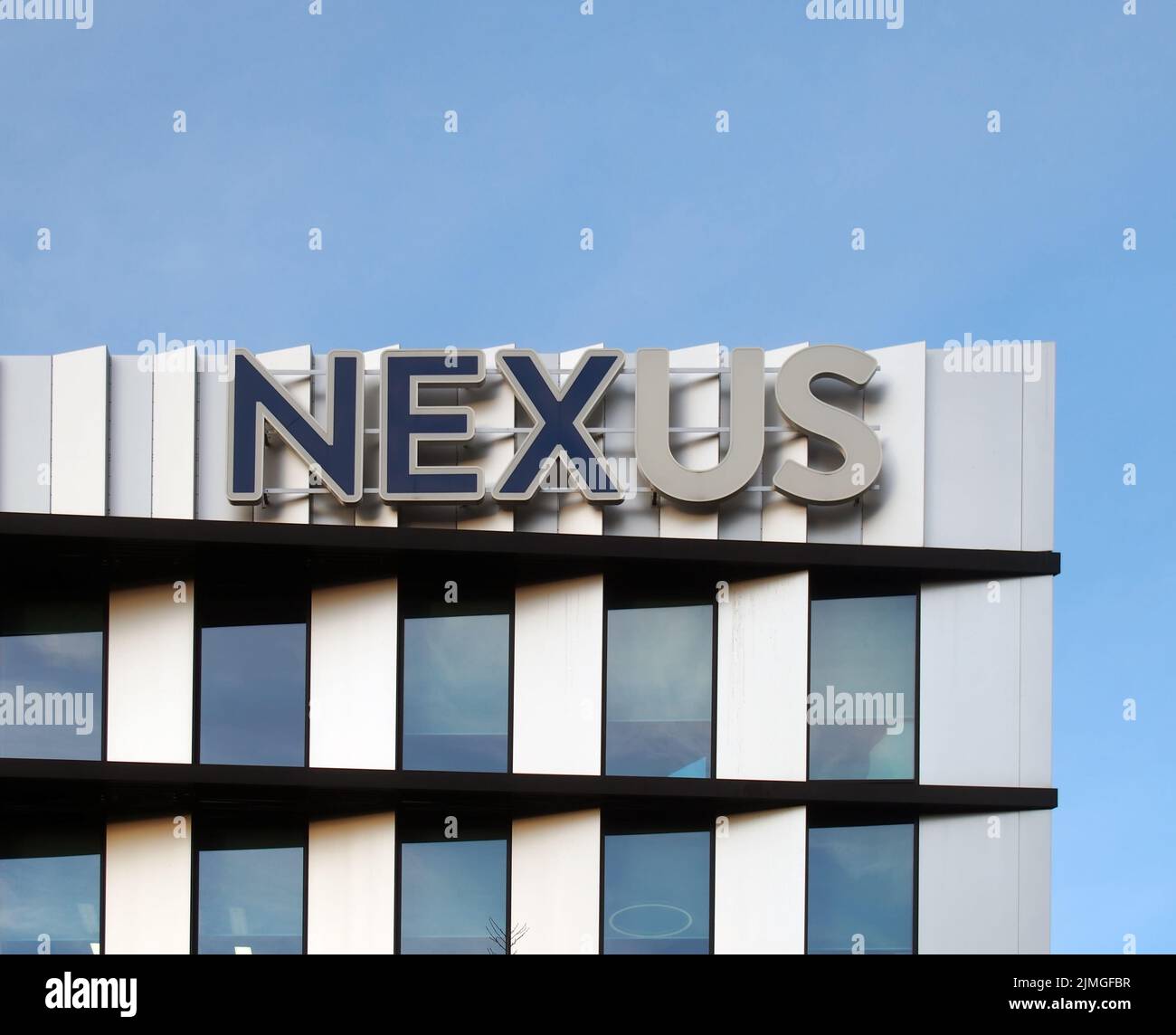 Close up of the nexus business building and sign on campus at the university of leeds Stock Photo