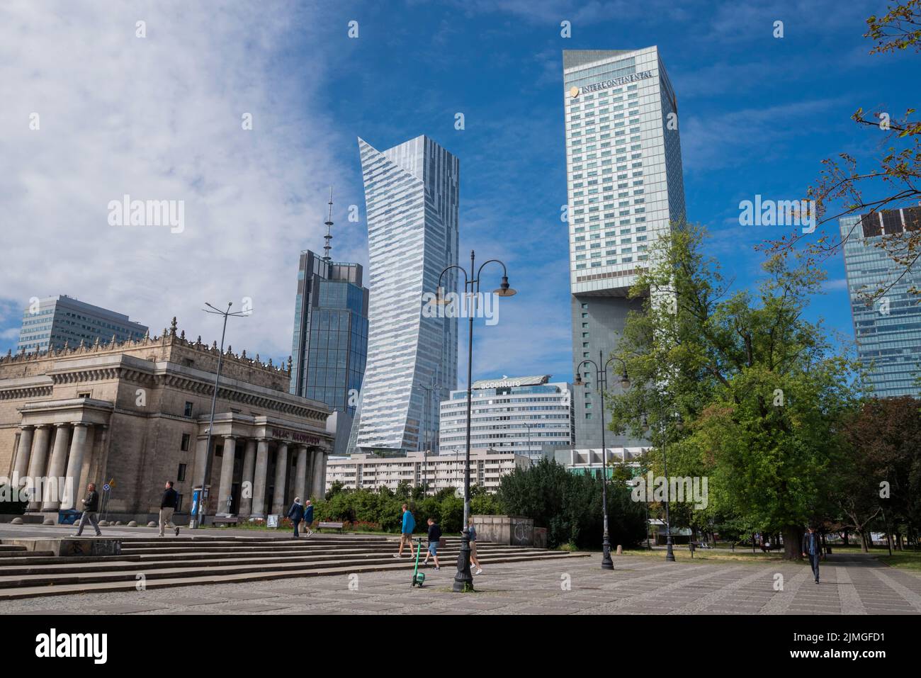 Warsaw Poland - January 2, 2021, view of skyscraper buildings in the city center of Warsaw Poland Stock Photo