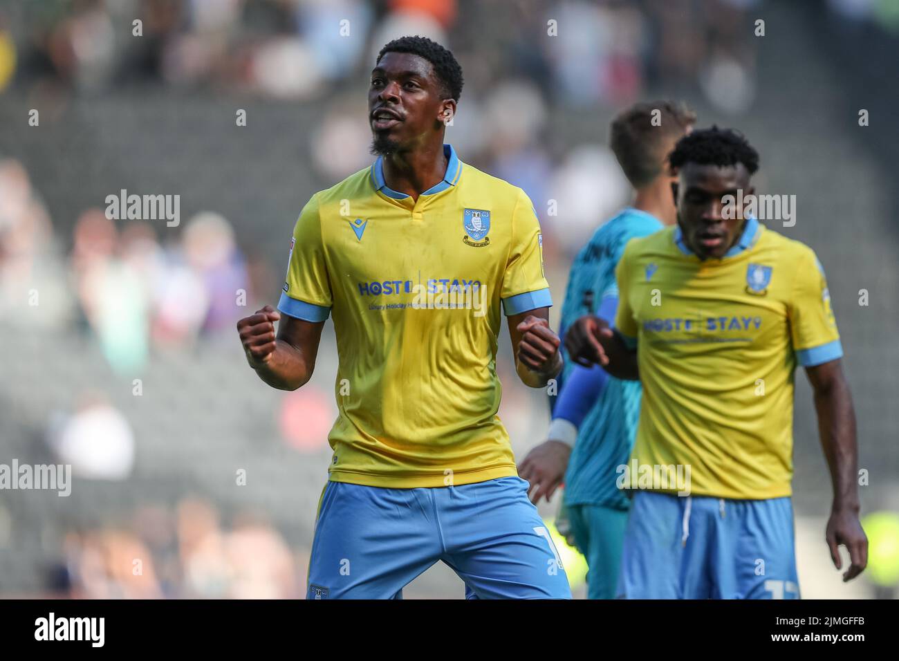 Tyreeq Bakinson 19 of Sheffield Wednesday celebrates his teams win