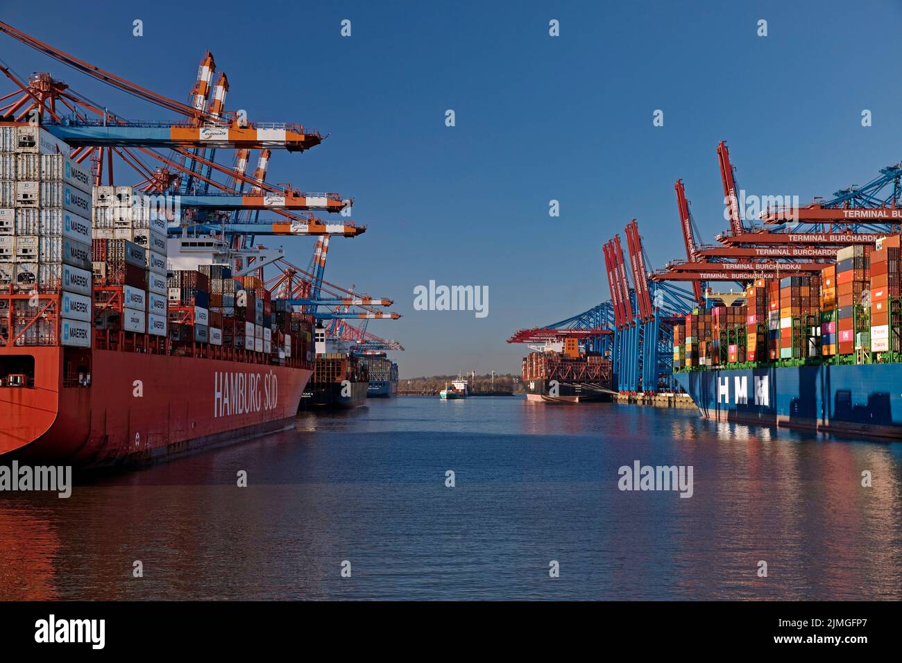 Container ships at the container terminal Eurogate and Burchardkai, Hamburg, Germany, Europe Stock Photo