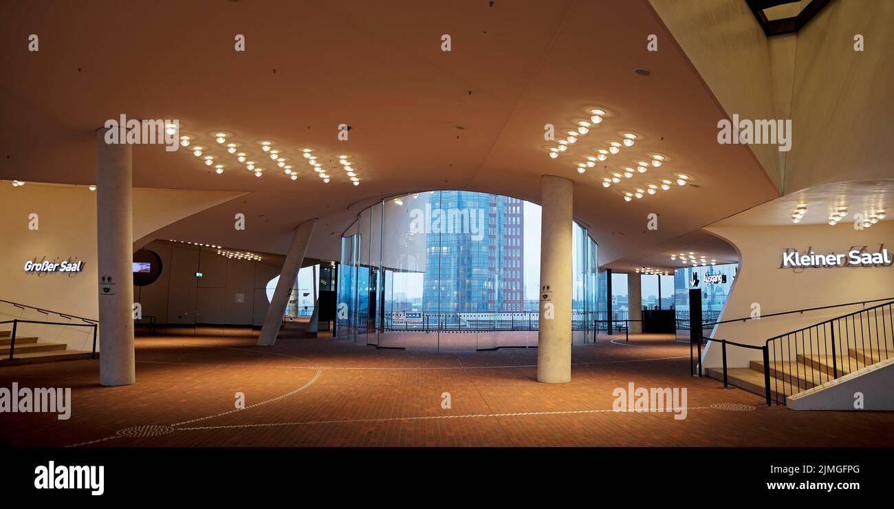 Brick floor plaza and public viewing platform, Elbphilharmonie, Hamburg, Germany, Europe Stock Photo