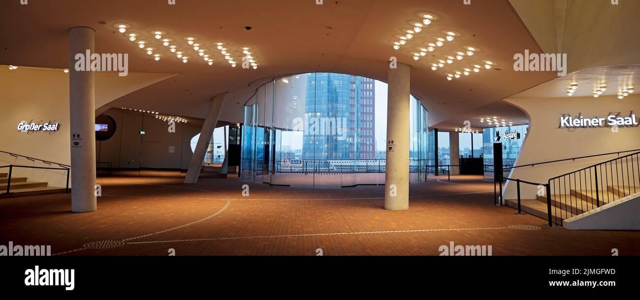 Brick floor plaza and public viewing platform, Elbphilharmonie, Hamburg, Germany, Europe Stock Photo