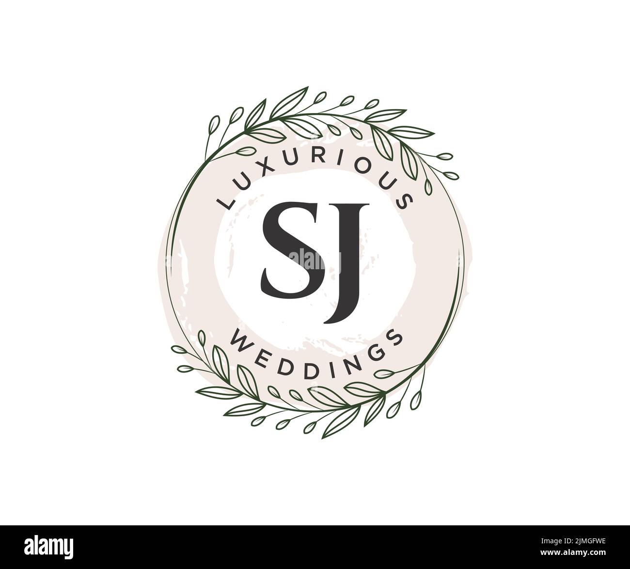 SJ Initials letter Wedding monogram logos template, hand drawn modern minimalistic and floral templates for Invitation cards, Save the Date, elegant Stock Vector