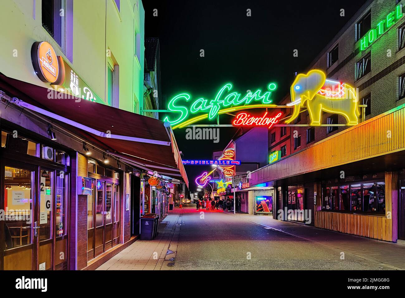 Colorful nightlife in the street Grosse Freiheit, St. Pauli, Hamburg