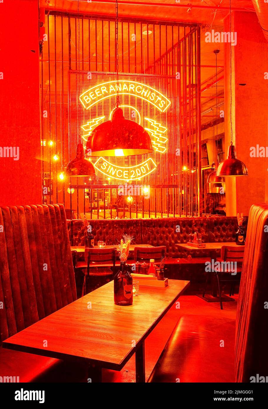 View of a stylish bar with special beers, Reeperbahn, St. Pauli, Hamburg, Germany, Europe Stock Photo
