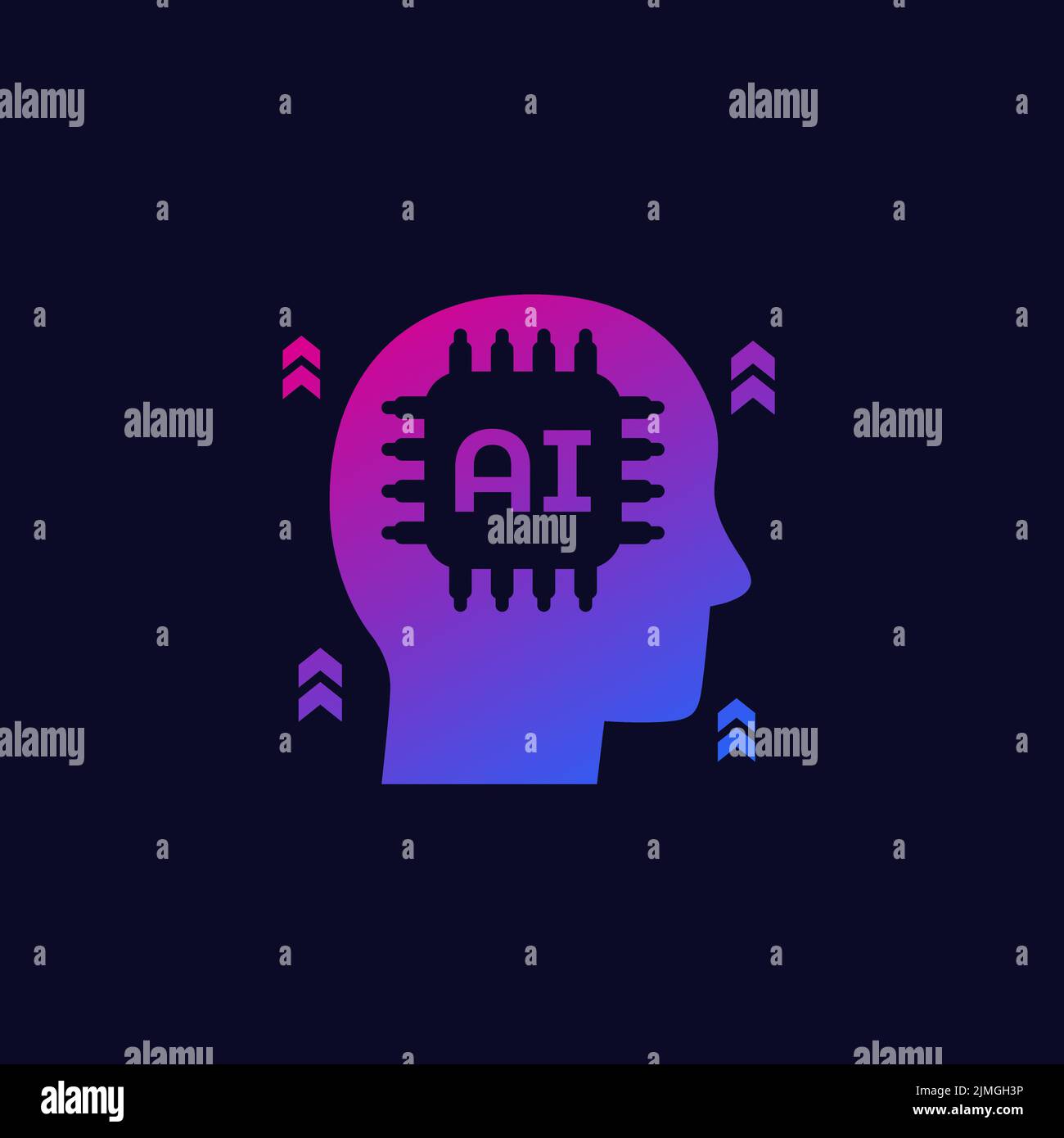 AI technology icon with a chip and a head Stock Vector