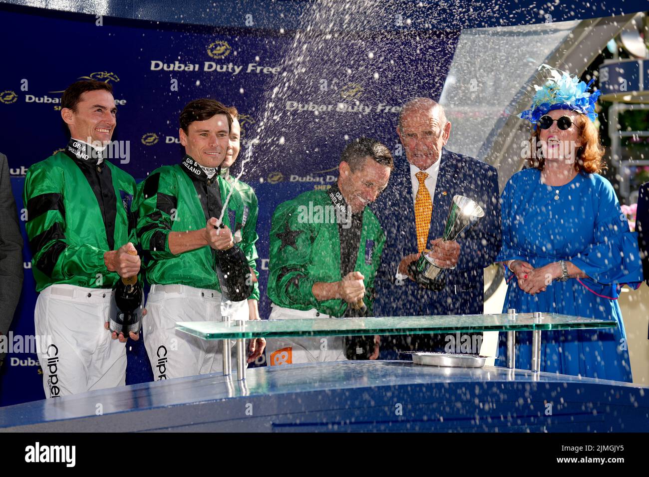 l-r; Team Great Britain and Ireland Daniel Tudhope, Jamie Spencer, Kieran Shoemark and Neil Callan during the Shergar Cup Meeting at Ascot Racecourse. Picture date: Saturday August 8, 2022. Stock Photo
