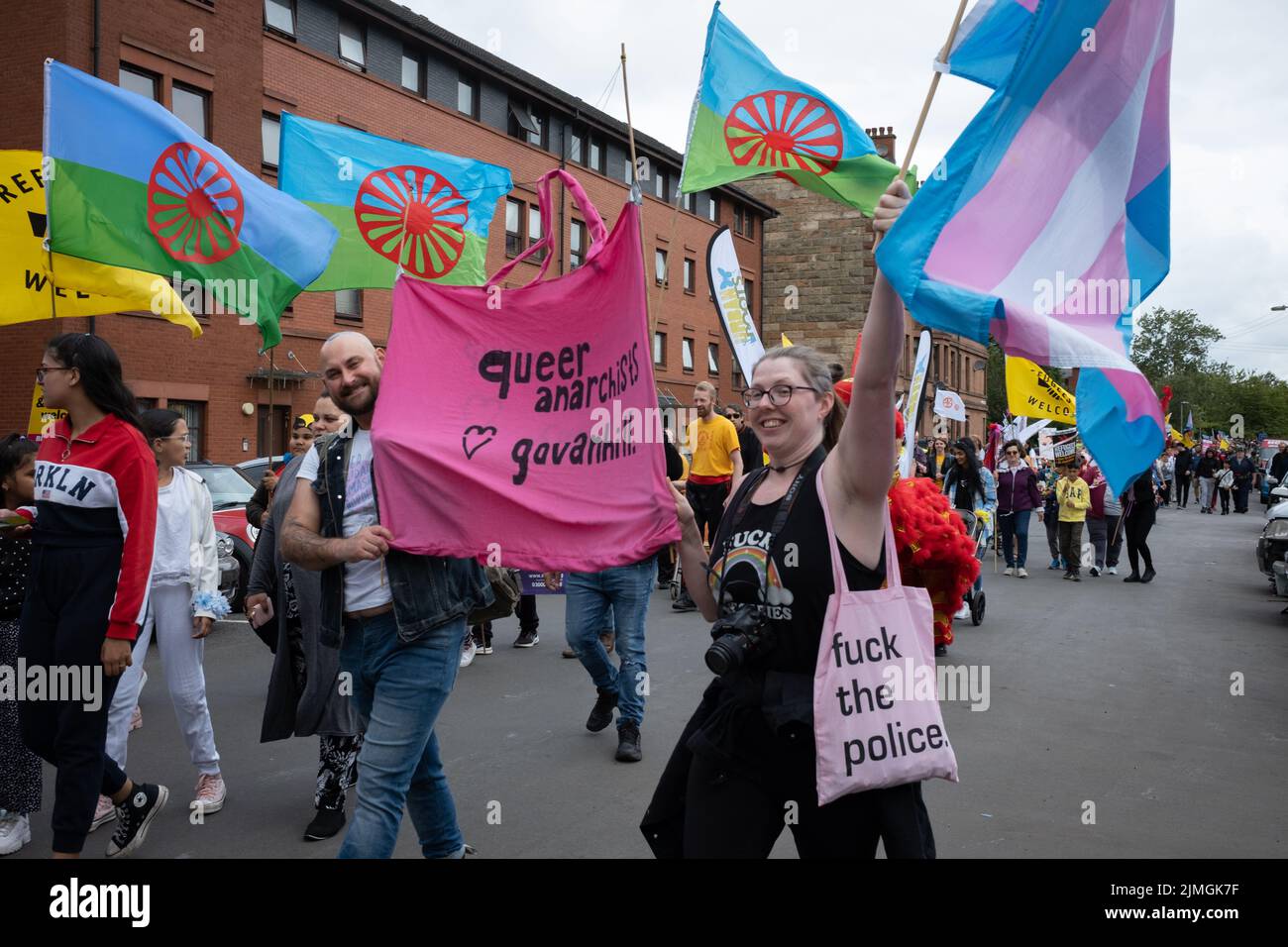 Glasgow, UK, 6th August 2022. The parade at the beginning of the Govanhill International Festival and Carnival, in Glasgow, Scotland, 6 August 2022. Photo credit: Jeremy Sutton-Hibbert/Alamy Live News Stock Photo