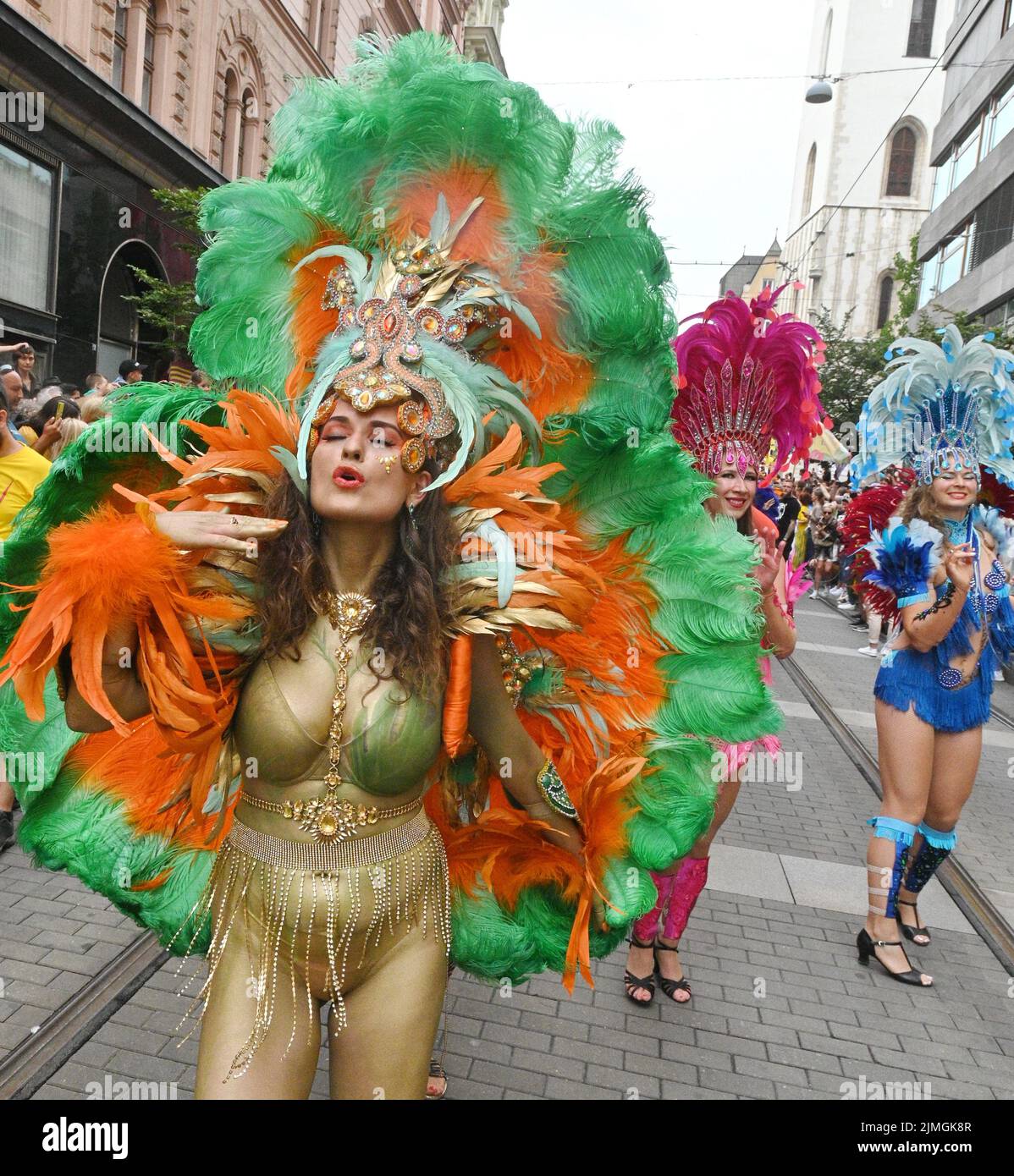Brno, Czech Republic. 06th Aug, 2022. Three-day Brasil Fest Brno continued with a carnival parade on August 6, 2022, in Brno, Czech Republic. Credit: Igor Zehl/CTK Photo/Alamy Live News Stock Photo