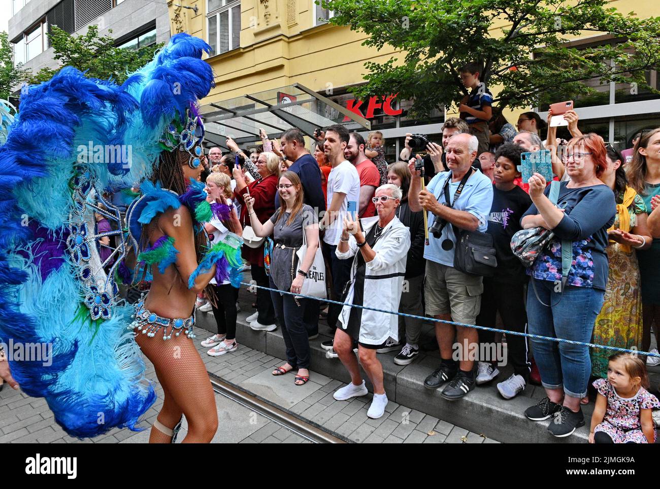 Brno, Czech Republic. 06th Aug, 2022. Three-day Brasil Fest Brno continued with a carnival parade on August 6, 2022, in Brno, Czech Republic. Credit: Igor Zehl/CTK Photo/Alamy Live News Stock Photo
