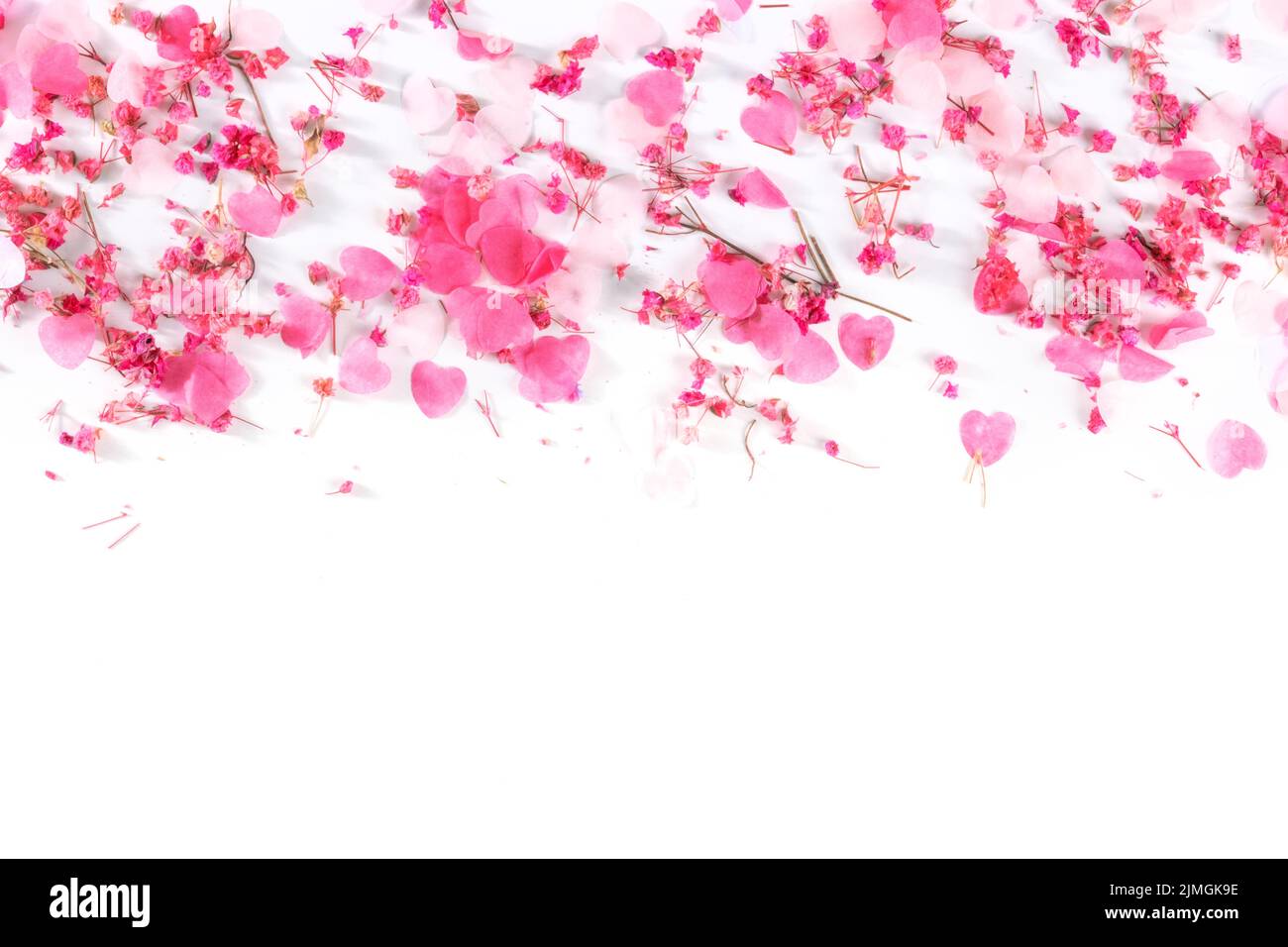 Valentine day or wedding romantic background with pink hearts on white ...