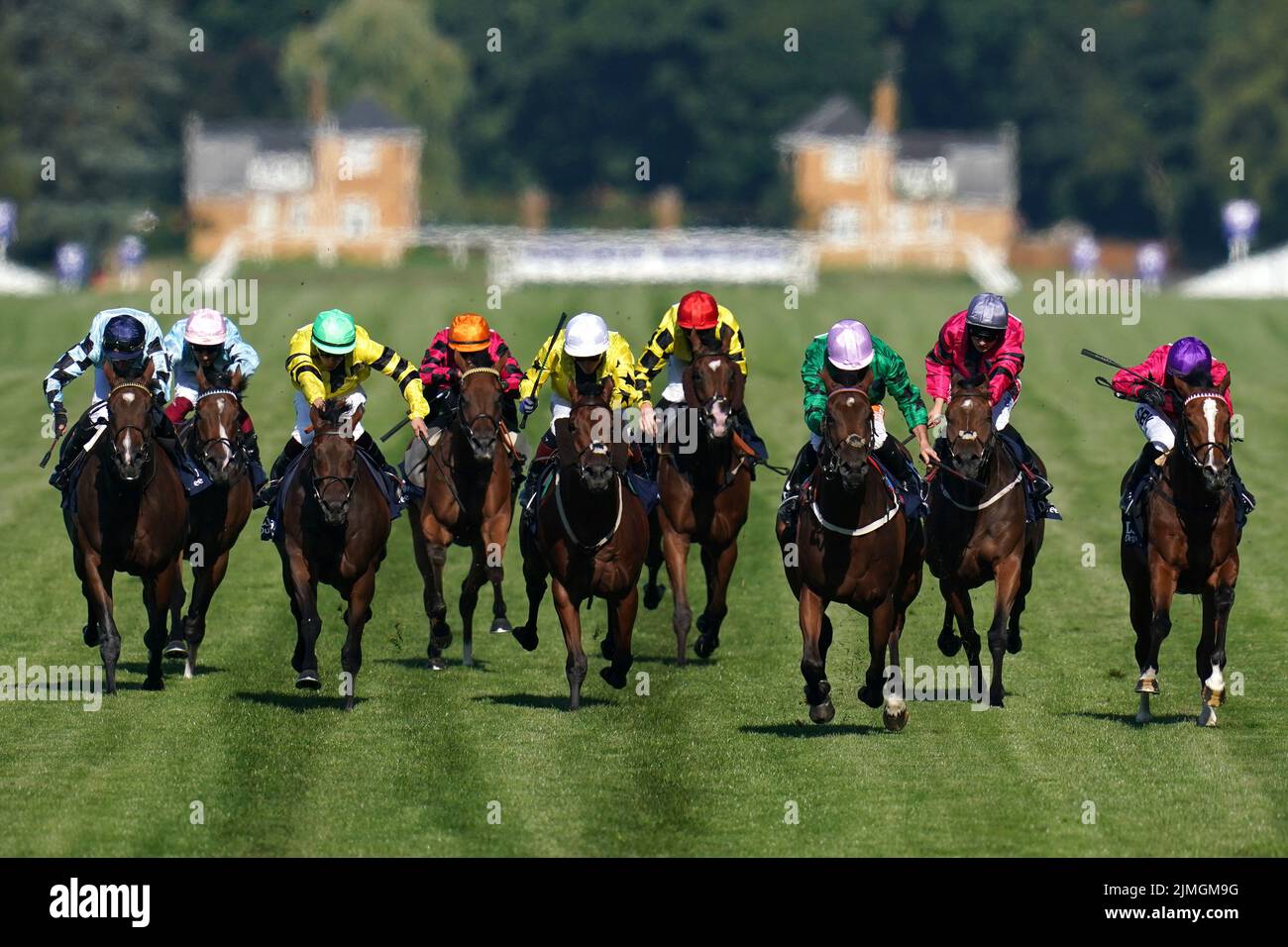 Neil Callan (centre) celebrates riding Adaay in Asia to victory in The Dubai Duty Free Shergar Cup Sprint during the Shergar Cup Meeting at Ascot Racecourse. Picture date: Saturday August 8, 2022. Stock Photo