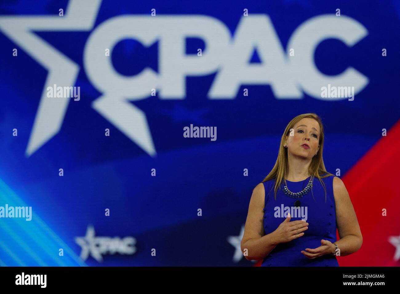 Jenny Beth Martin, co-founder of Tea Party Patriots, speaks at the Conservative Political Action Conference (CPAC) in Dallas, Texas, U.S., August 6, 2022.  REUTERS/Brian Snyder Stock Photo