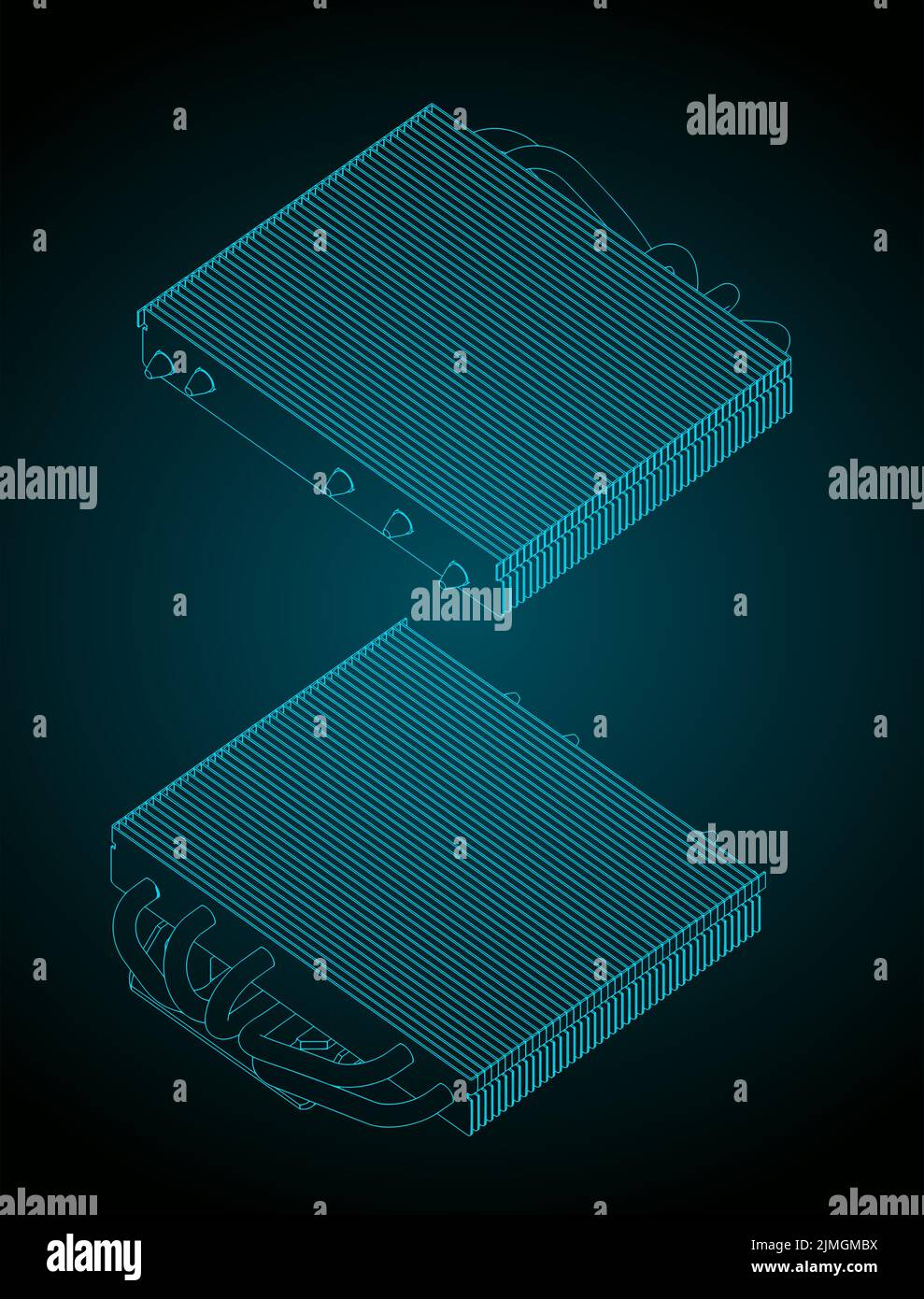 Isometric Cpu Signal Routing Stylized vector illustration of isometric blueprints of CPU cooler ...