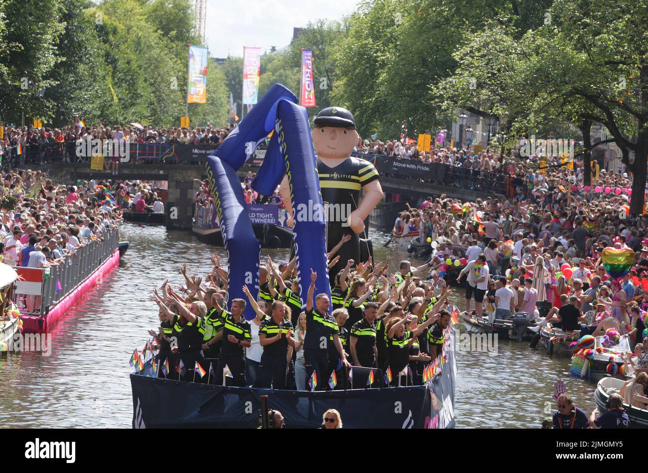Revellers enjoys on the boat celebrates the LGBTI+ Canal Pride Parade