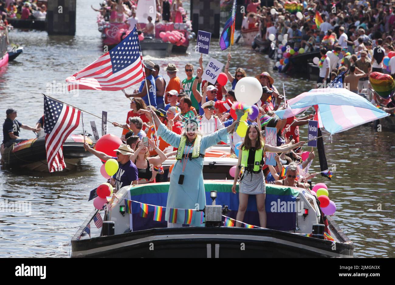 Amsterdam, Netherlands. 06th Aug, 2022. Revellers enjoys on the boat