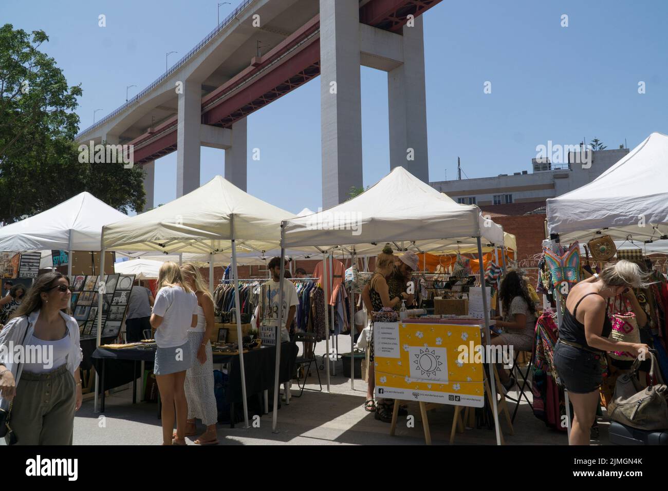 The LX Factory is a redeveloped area of old factories under the April 25 Bridge, now turned into shops and cafes and home to a Sunday market.Anna Wats Stock Photo