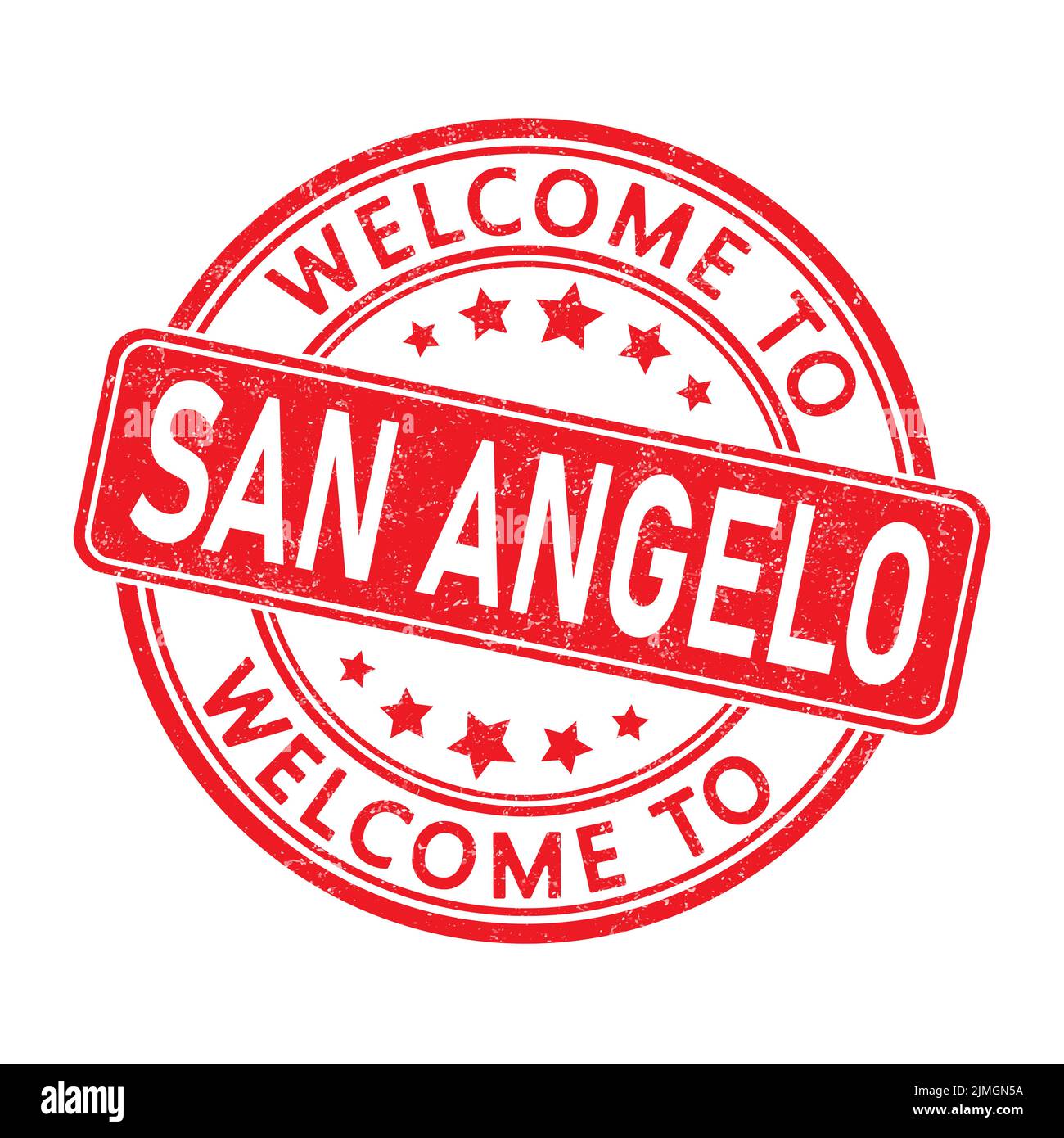Welcome to SAN ANGELO. Impression of a round stamp with a scuff. Flat style Stock Vector