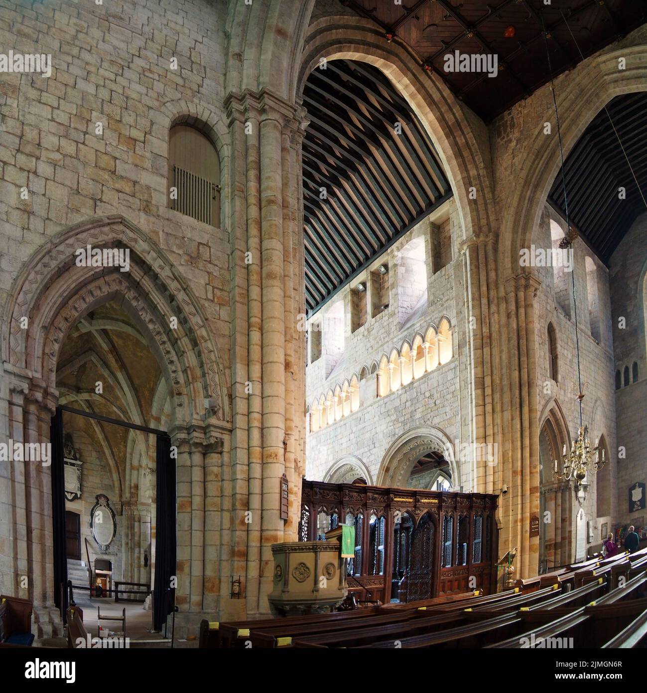 Interior of the historic medieval cartmel priory in cumbria now the parish church of st micheal and mary Stock Photo