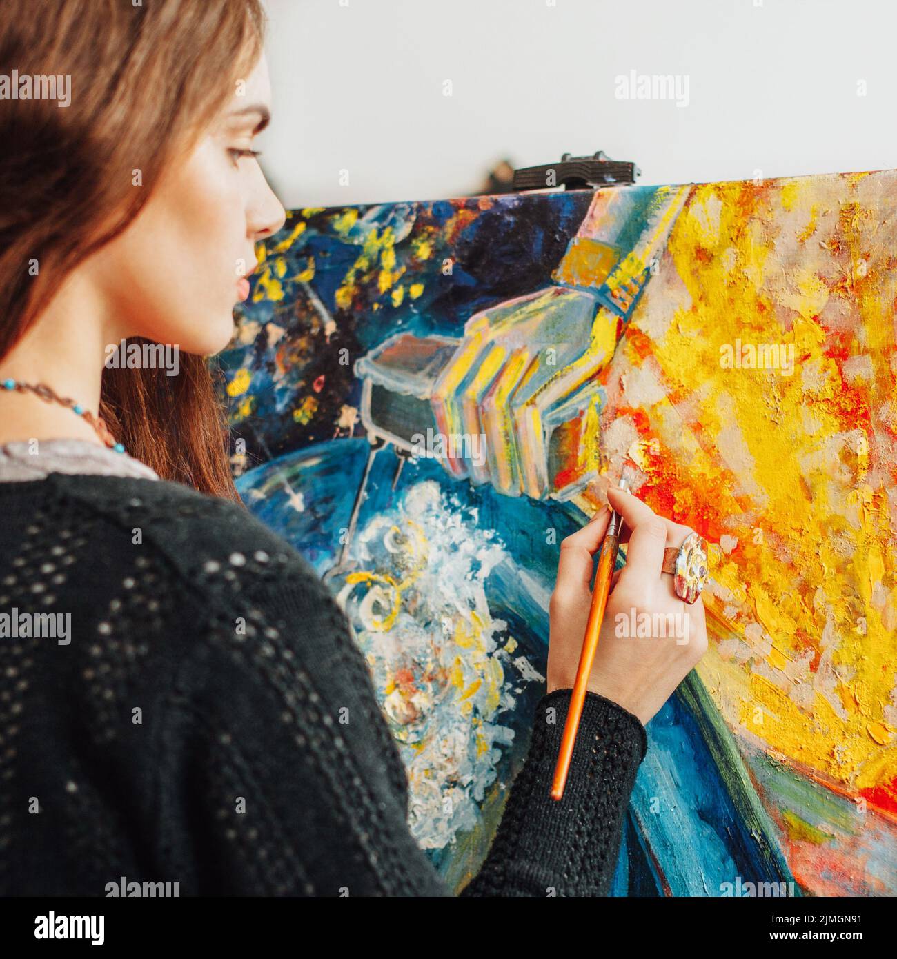 painting process artist creating abstract artwork Stock Photo