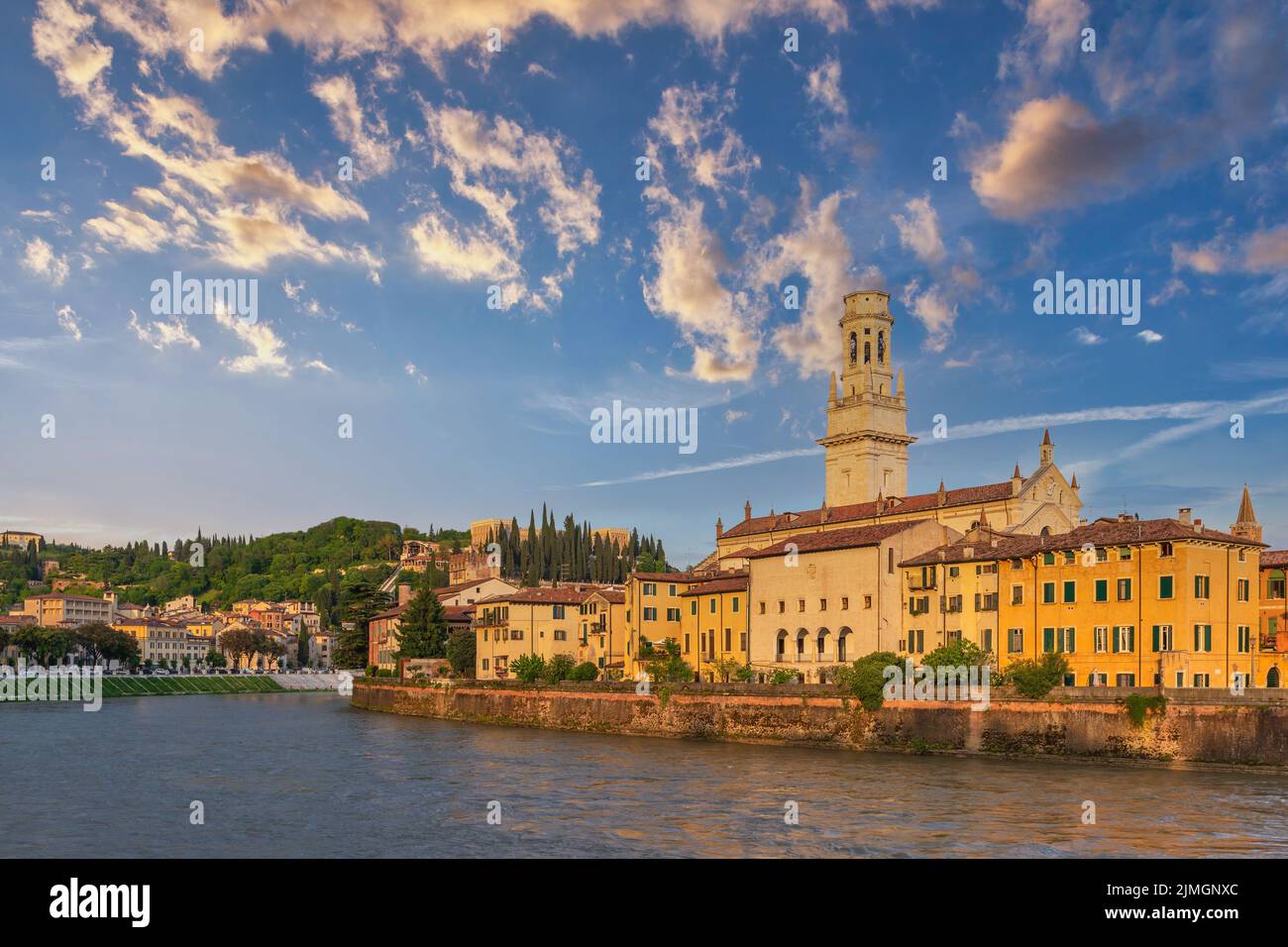 Verona Italy, city skyline at Adige river and Verona Cathedral Stock ...