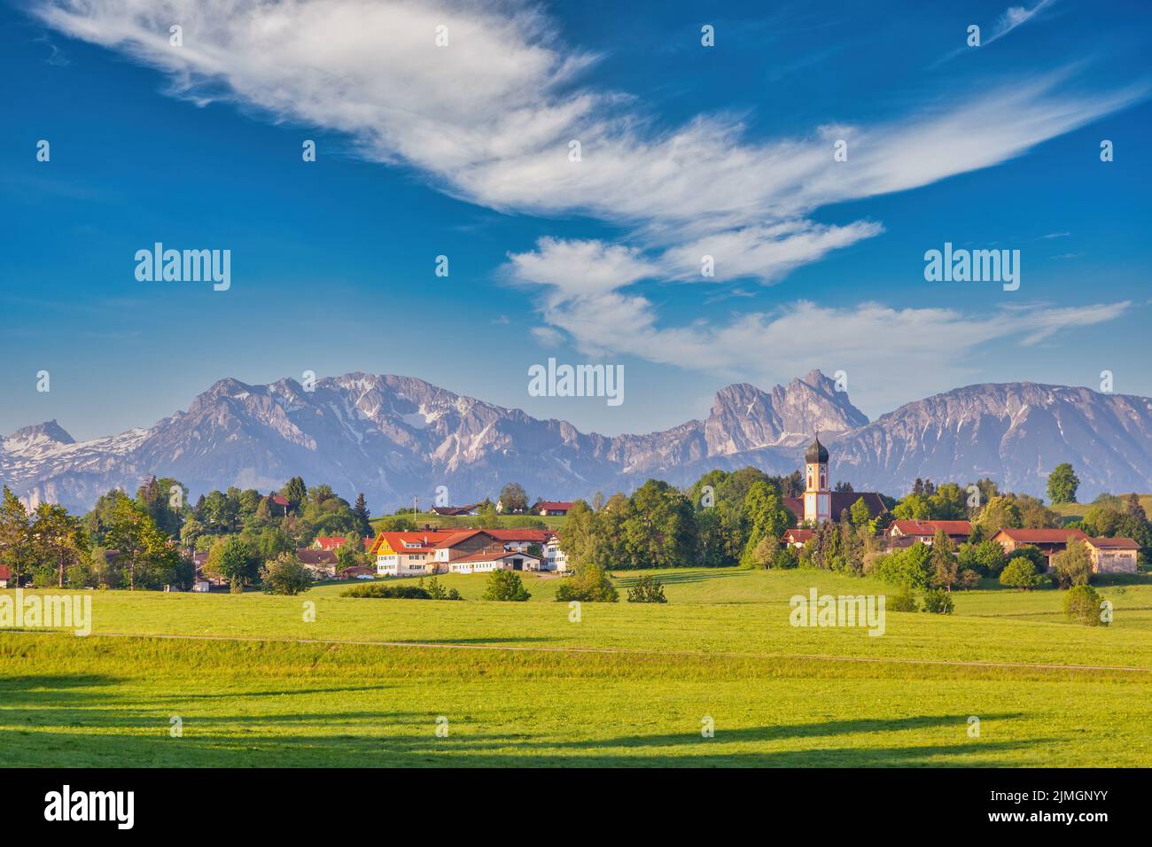 Nature landscape of Alps mountain and countryside village in Bavaria, Germany Stock Photo