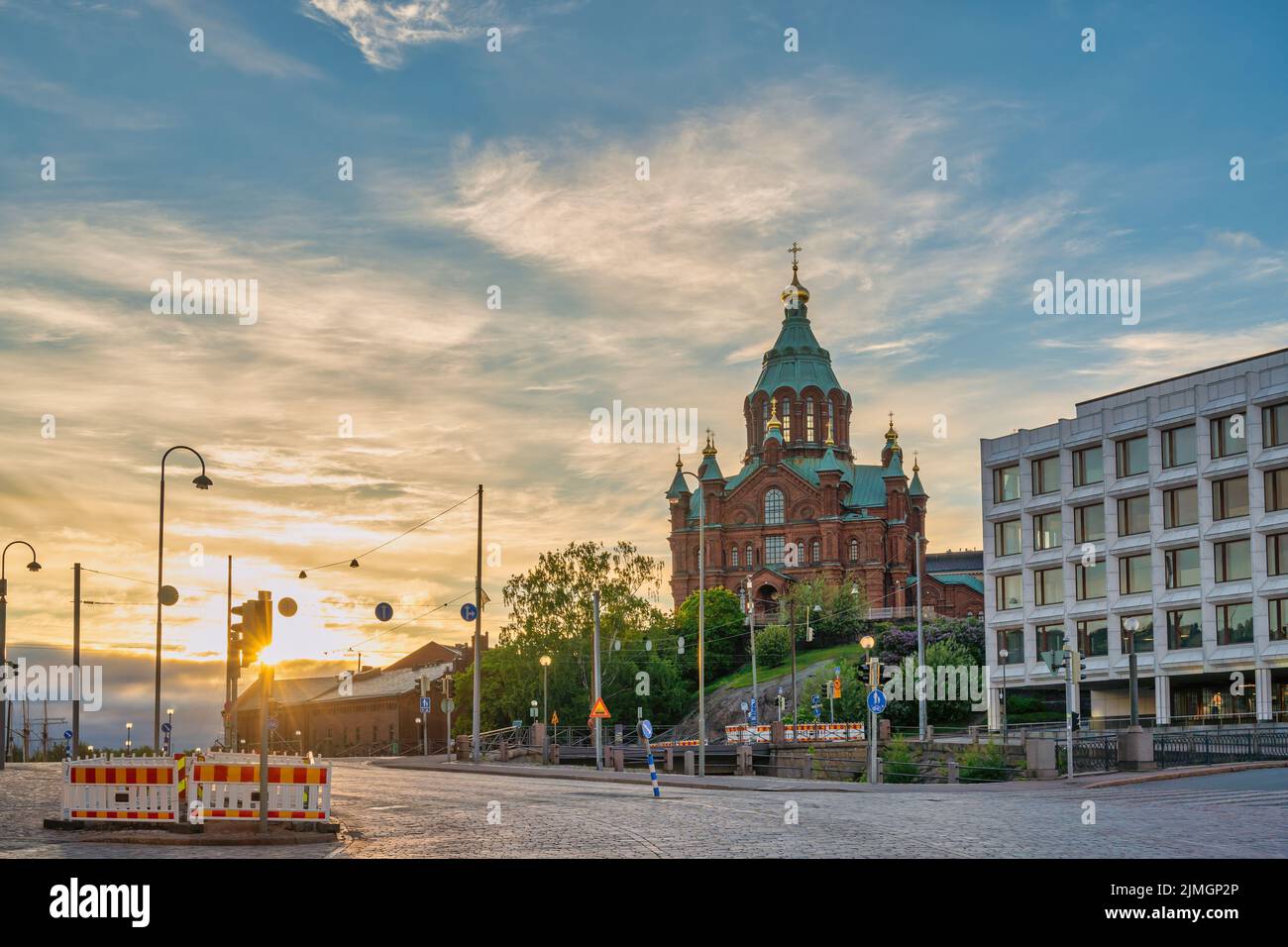 Helsinki Finland, sunrise city skyline at Uspenski Cathedral Stock Photo