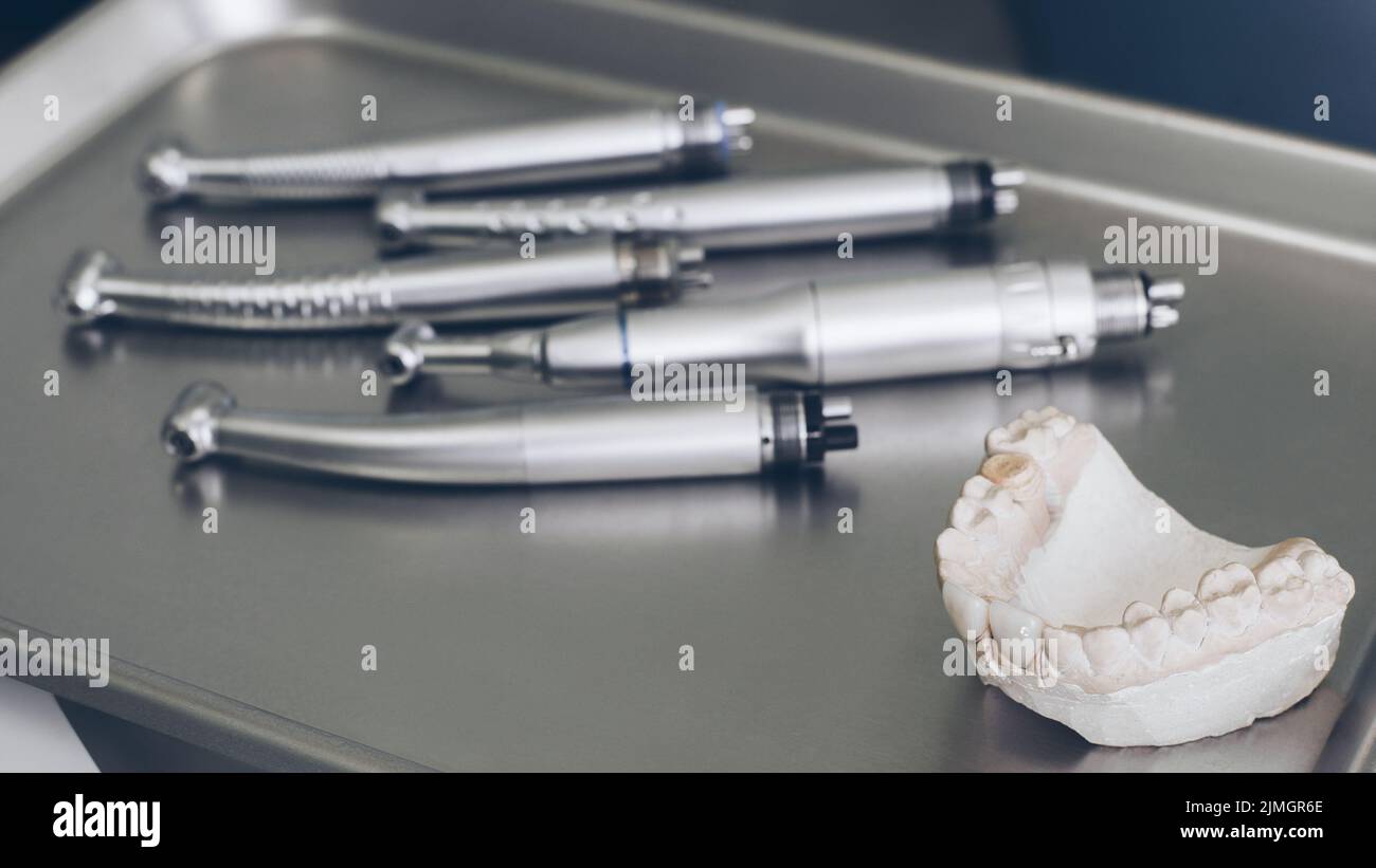 orthodontics gypsum jaw dental handpieces tray Stock Photo Alamy