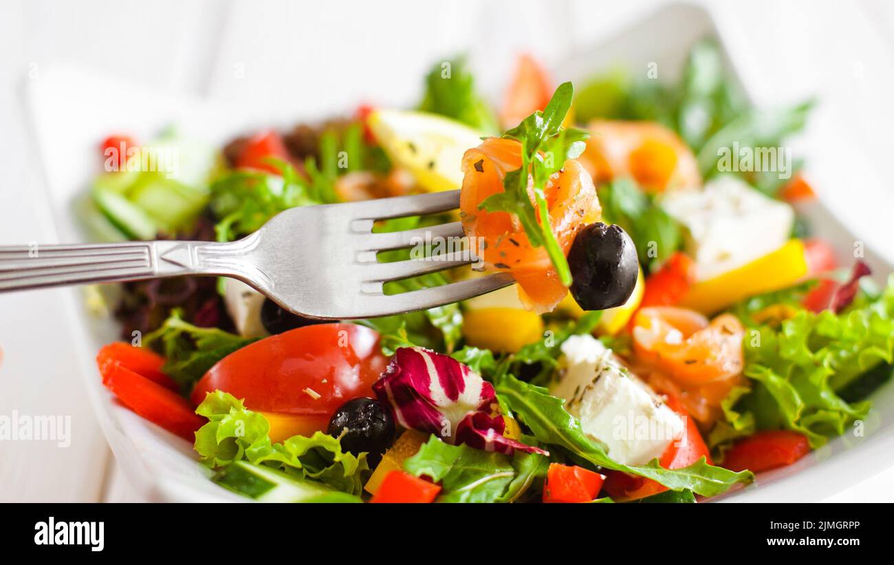 healthy nutrition lifestyle vegetable salad salmon Stock Photo Alamy